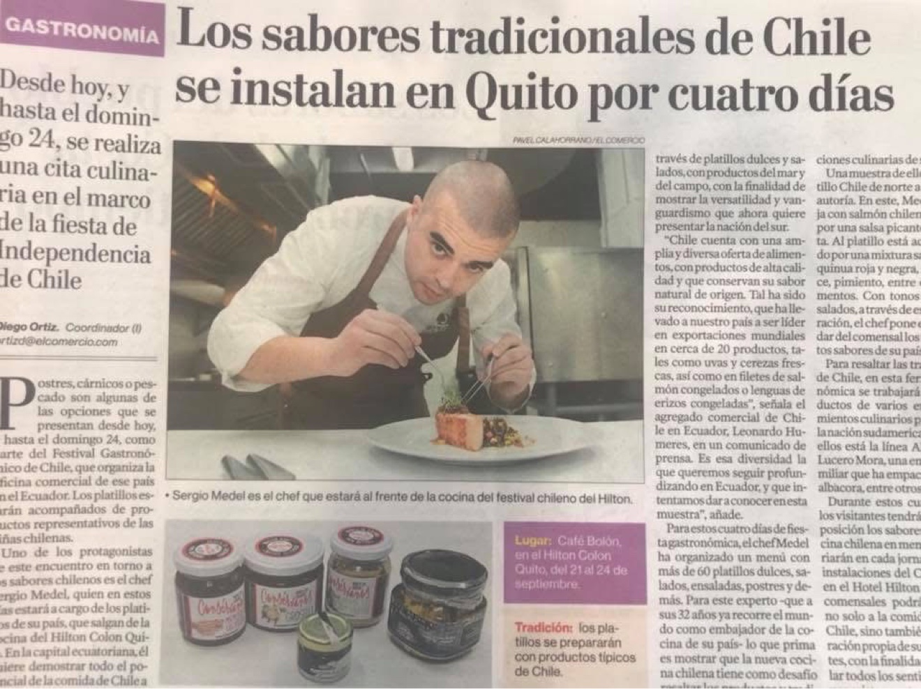 Sergio Medel featured in El Comercio, Ecuador